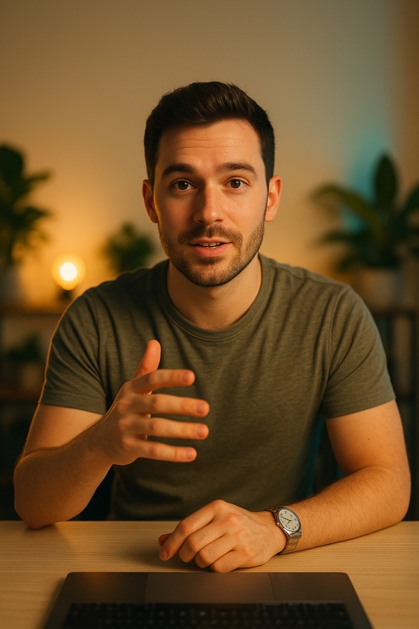 AI-generated video of a creator sharing productivity habits